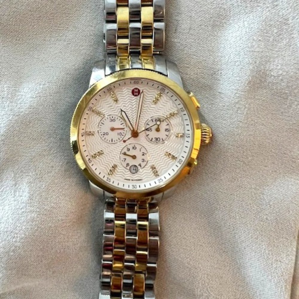 Michele Uptown Diamond Dial Two Tone Watch